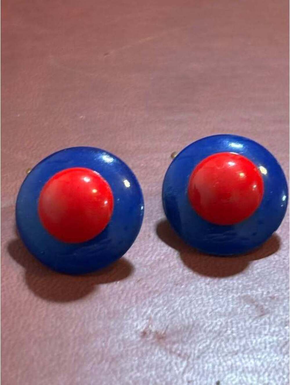 Vintage Red and Blue Clip-On Earrings